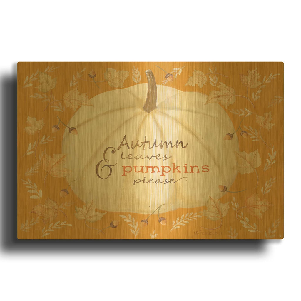 'Autumn Leaves & Pumpkin' By Pam Britton Gold Metal Wall Art