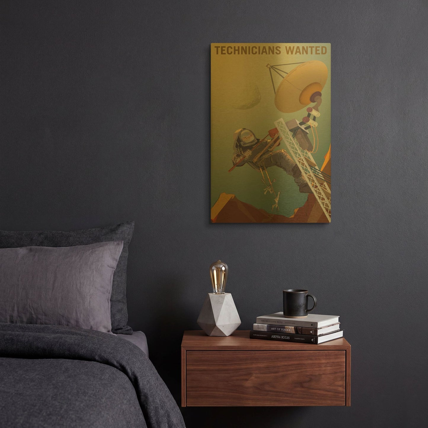 'P06 Technicians Wanted Nasa Recruitment Poster' By NASA Posters Gold Metal Wall Art