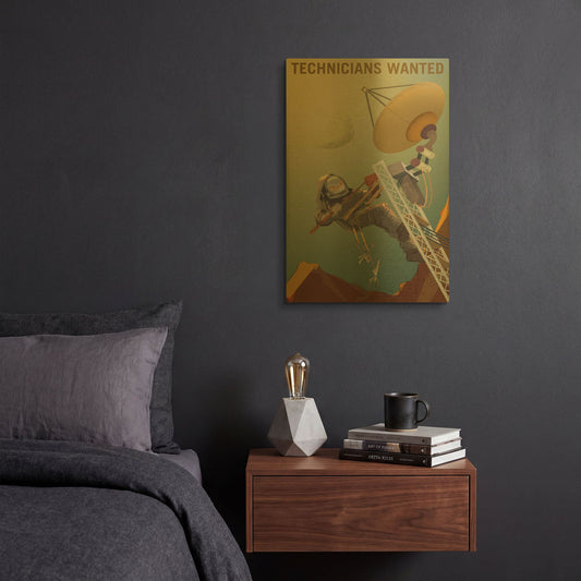 'P06 Technicians Wanted Nasa Recruitment Poster' By NASA Posters Gold Metal Wall Art