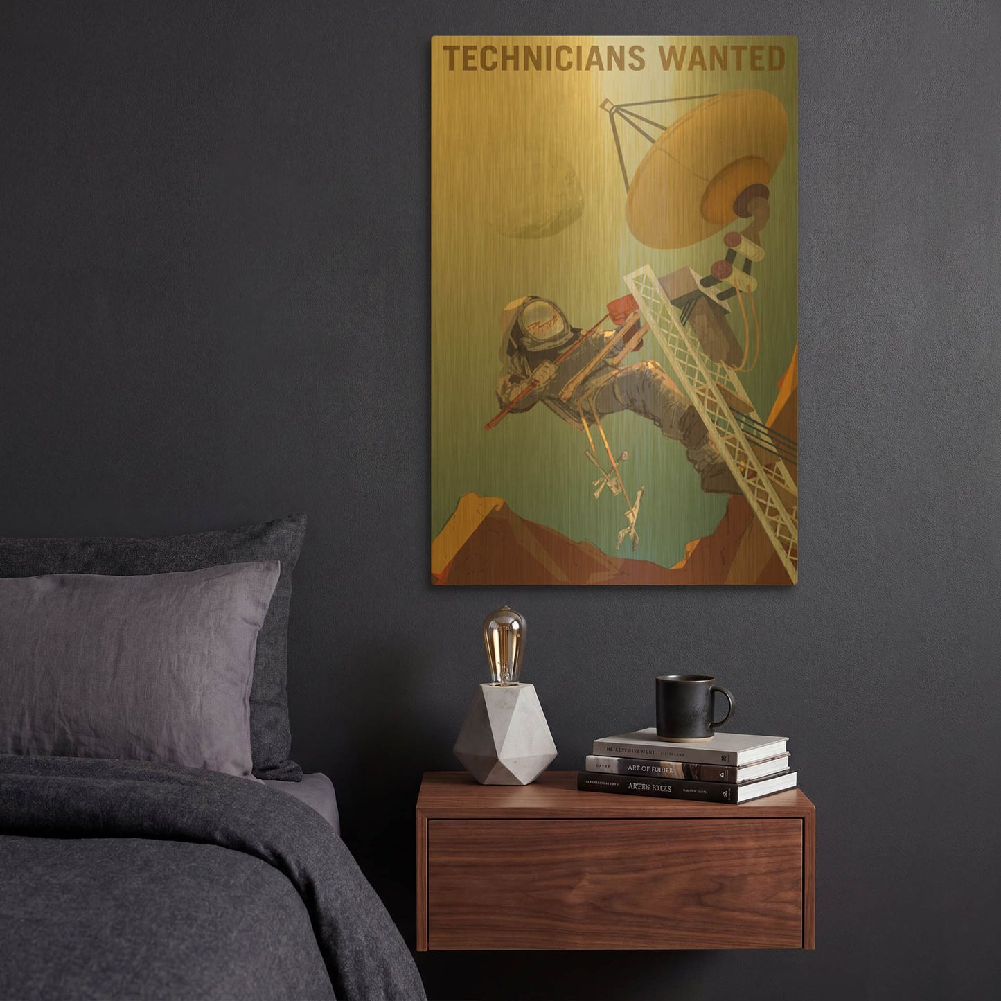 'P06 Technicians Wanted Nasa Recruitment Poster' By NASA Posters Gold Metal Wall Art