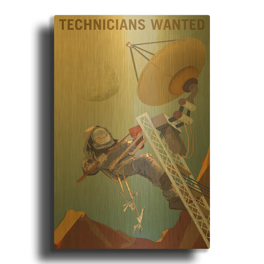 'P06 Technicians Wanted Nasa Recruitment Poster' By NASA Posters Gold Metal Wall Art