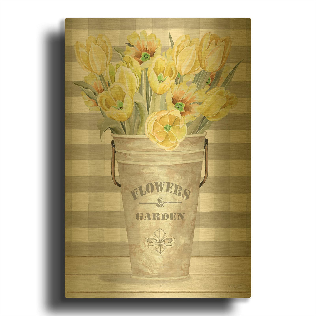 'Yellow Tulips I' By Cindy Jacobs Gold Metal Wall Art
