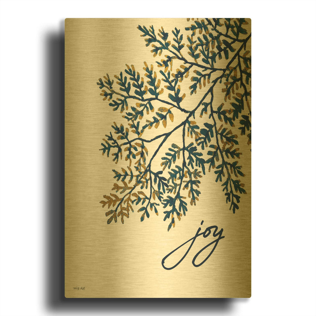 'Joy Navy Gold Leaves' By Cindy Jacobs Gold Metal Wall Art