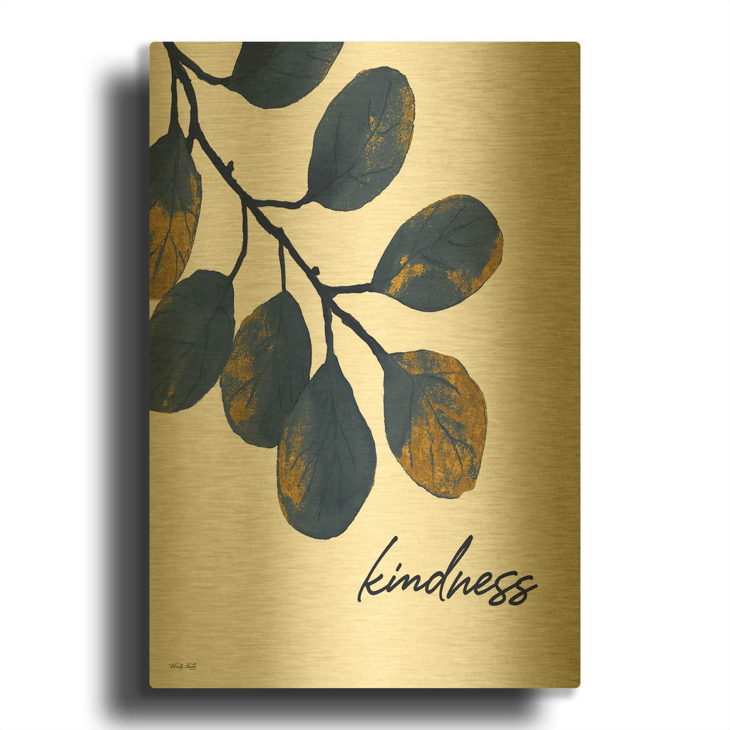 'Kindness Navy Gold Leaves' By Cindy Jacobs Gold Metal Wall Art