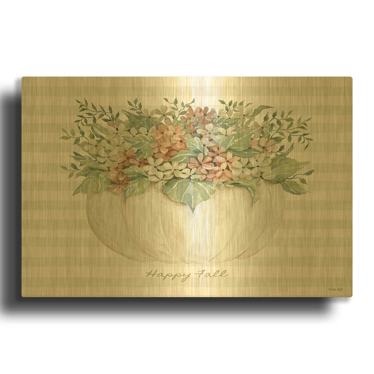 'Happy Fall Pumpkin Floral' By Cindy Jacobs Gold Metal Wall Art
