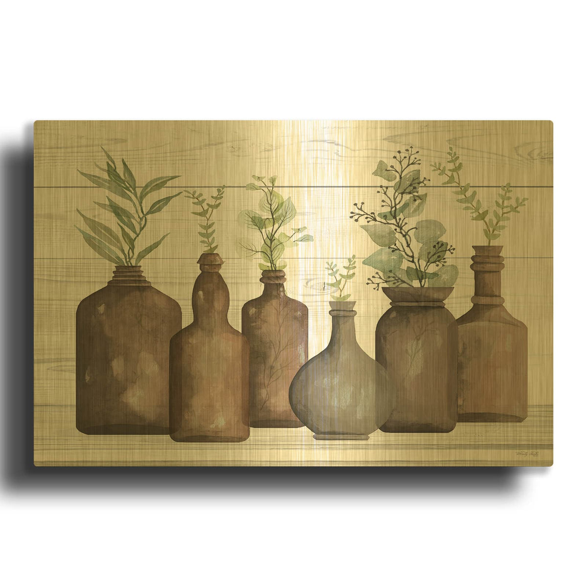 'Cappuccino Bottles I' By Cindy Jacobs Gold Metal Wall Art