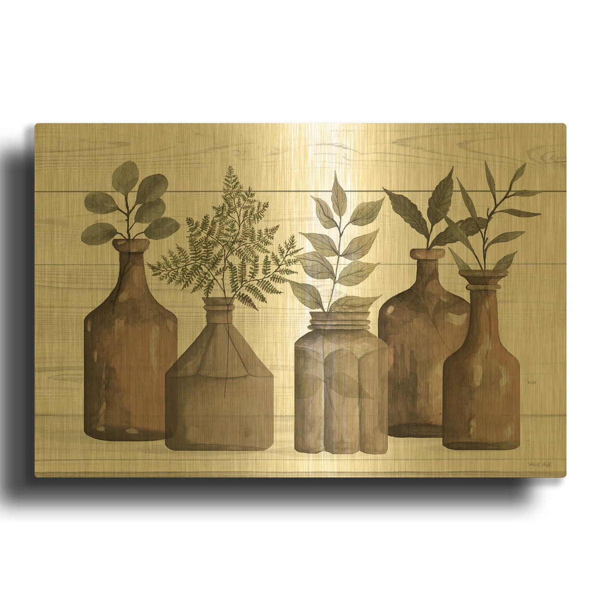 'Cappuccino Bottles II' By Cindy Jacobs Gold Metal Wall Art