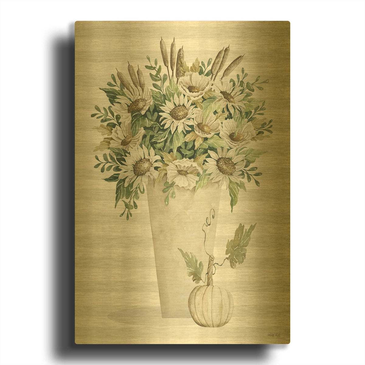 'Fall Sunflowers IV' By Cindy Jacobs Gold Metal Wall Art