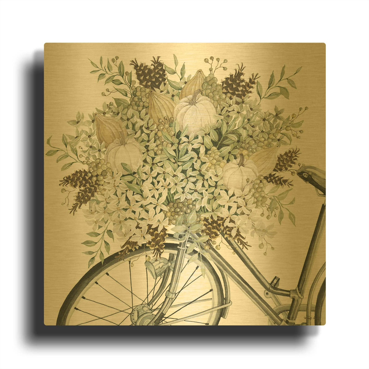 'Bountiful Basket On A Bike I' By Cindy Jacobs Gold Metal Wall Art