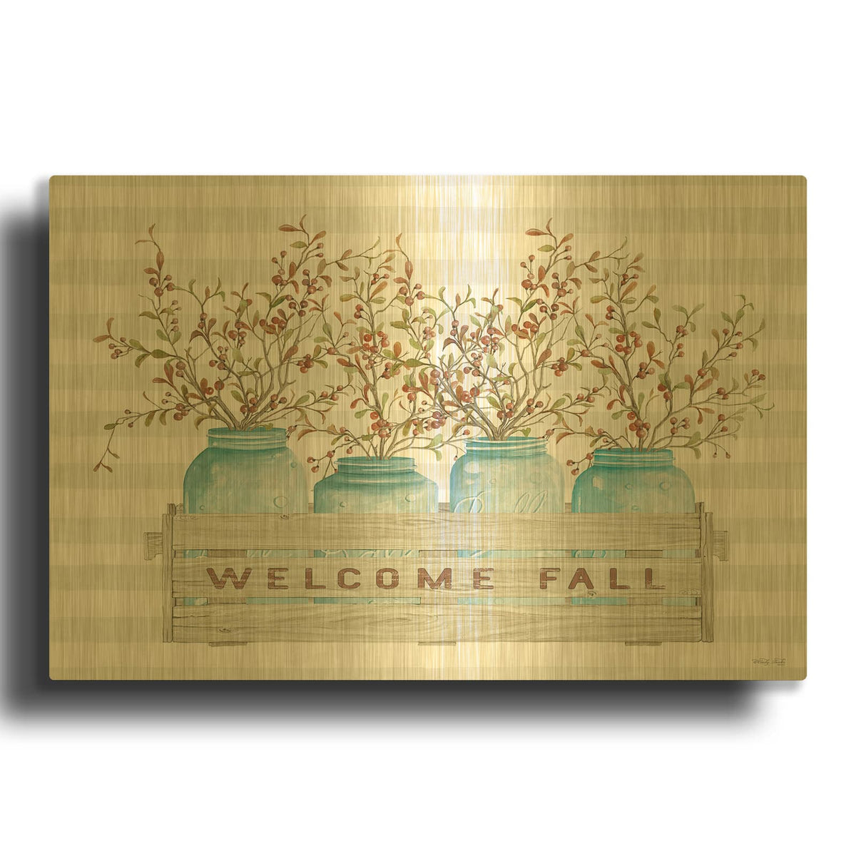 'Welcome Fall Jars' By Cindy Jacobs Gold Metal Wall Art