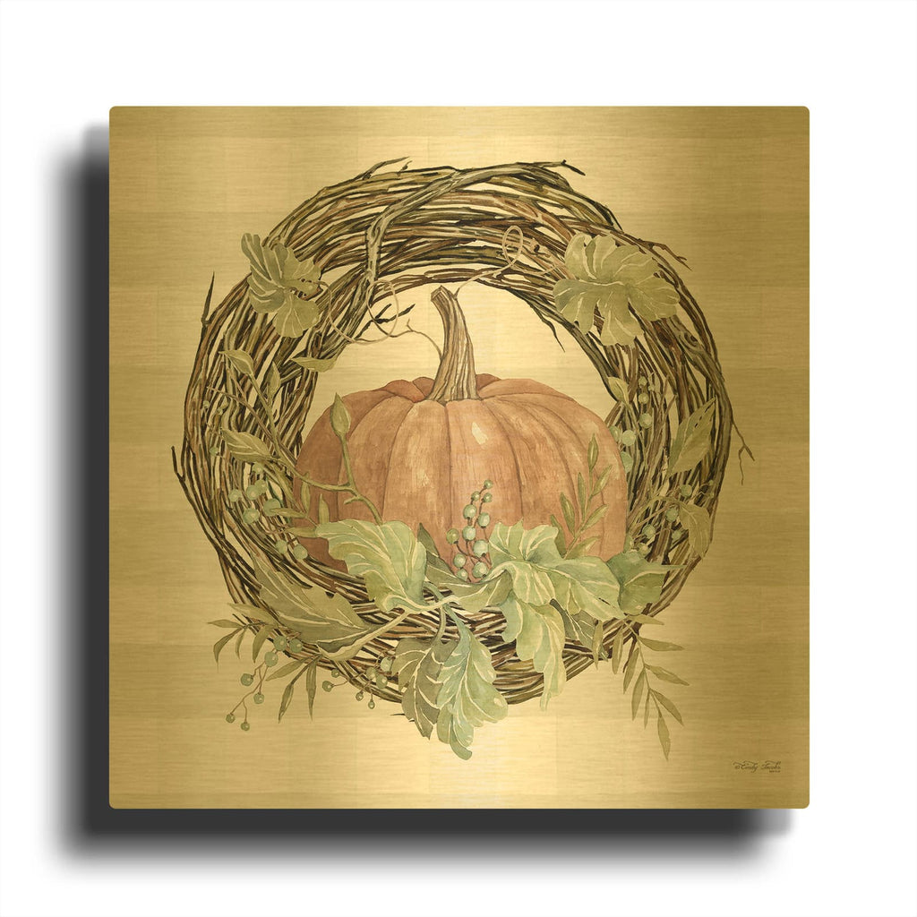 'Pumpkin Wreath II' By Cindy Jacobs Gold Metal Wall Art