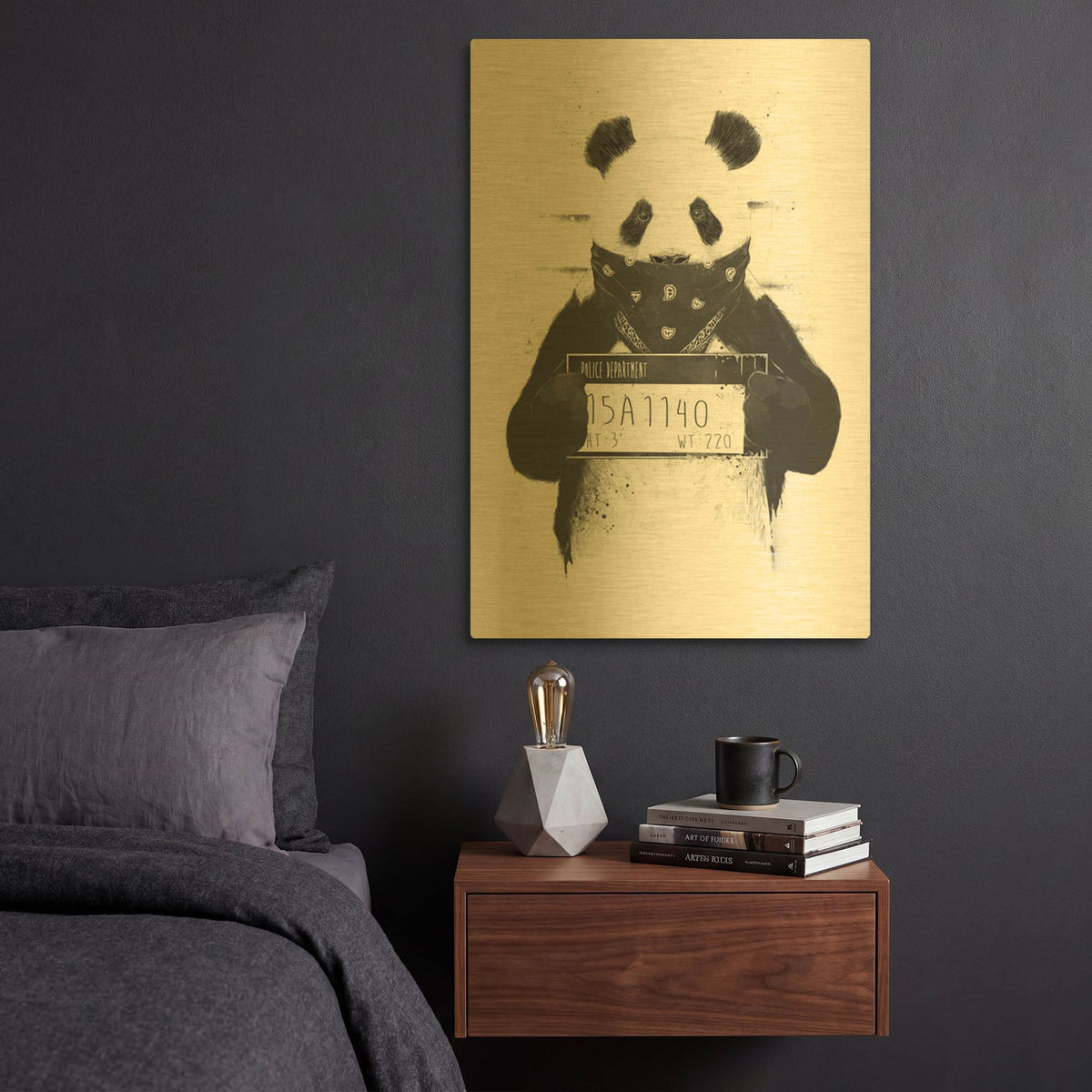 'Bad Panda' By Balazs Solti Gold Metal Wall Art