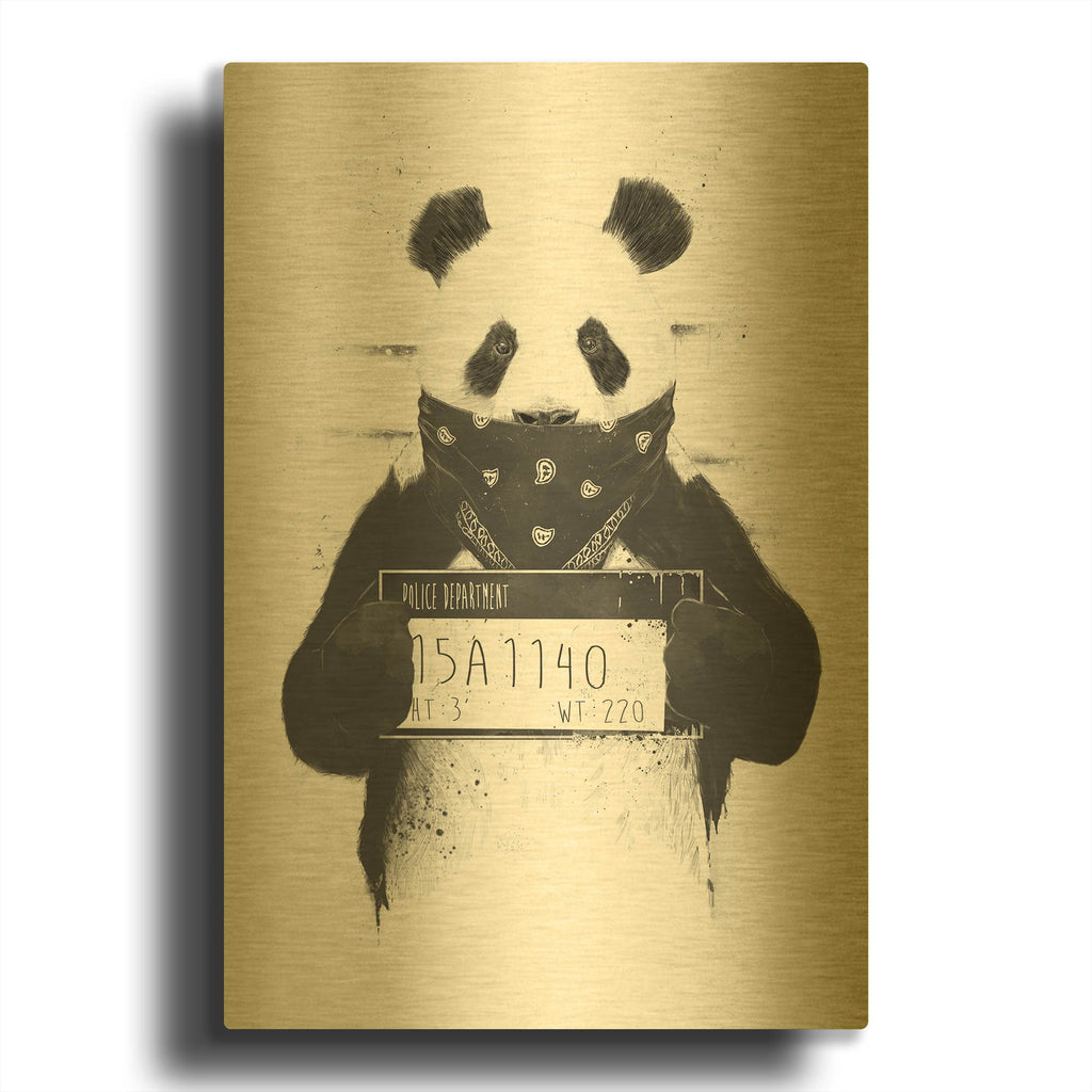 'Bad Panda' By Balazs Solti Gold Metal Wall Art