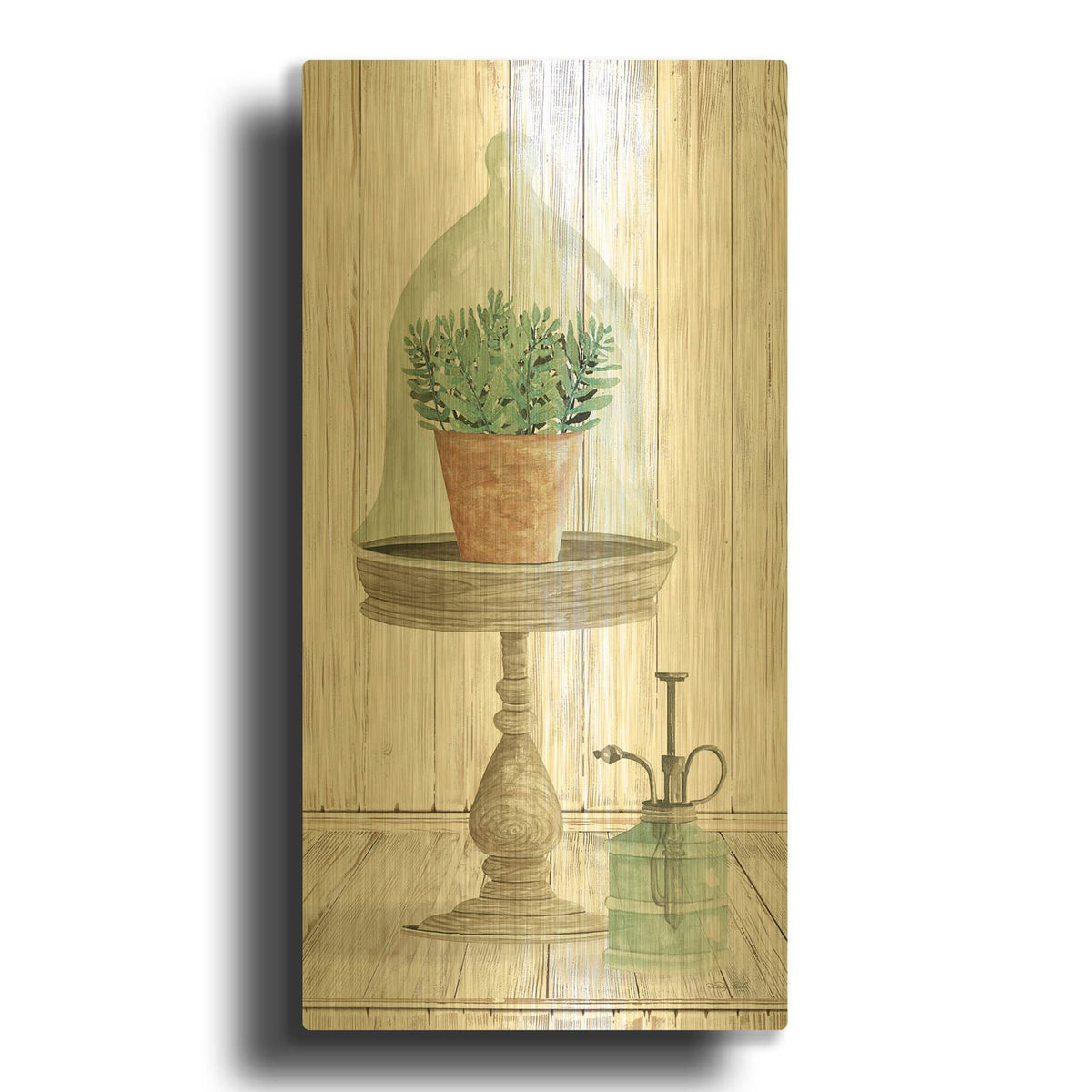 'Farmhouse Plant Stand' By Cindy Jacobs Gold Metal Wall Art