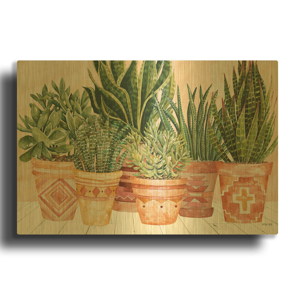 'Aztec Potted Plants' By Cindy Jacobs Gold Metal Wall Art
