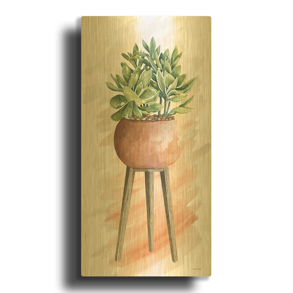 'Plant Stand Pot Of Flowers I' By Cindy Jacobs Gold Metal Wall Art