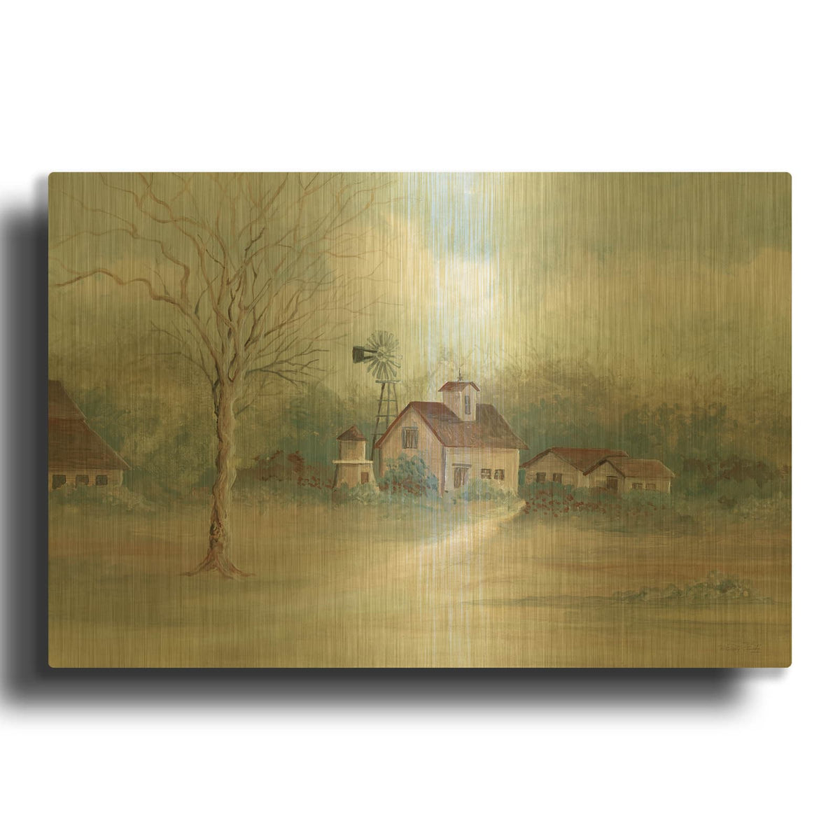'Barns In The Distance' By Cindy Jacobs Gold Metal Wall Art