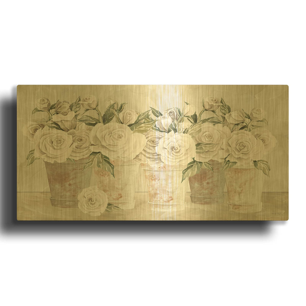 'Potted Roses' By Cindy Jacobs Gold Metal Wall Art