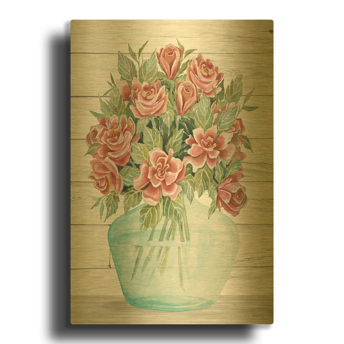 'Farmhouse Flowers IV' By Cindy Jacobs Gold Metal Wall Art
