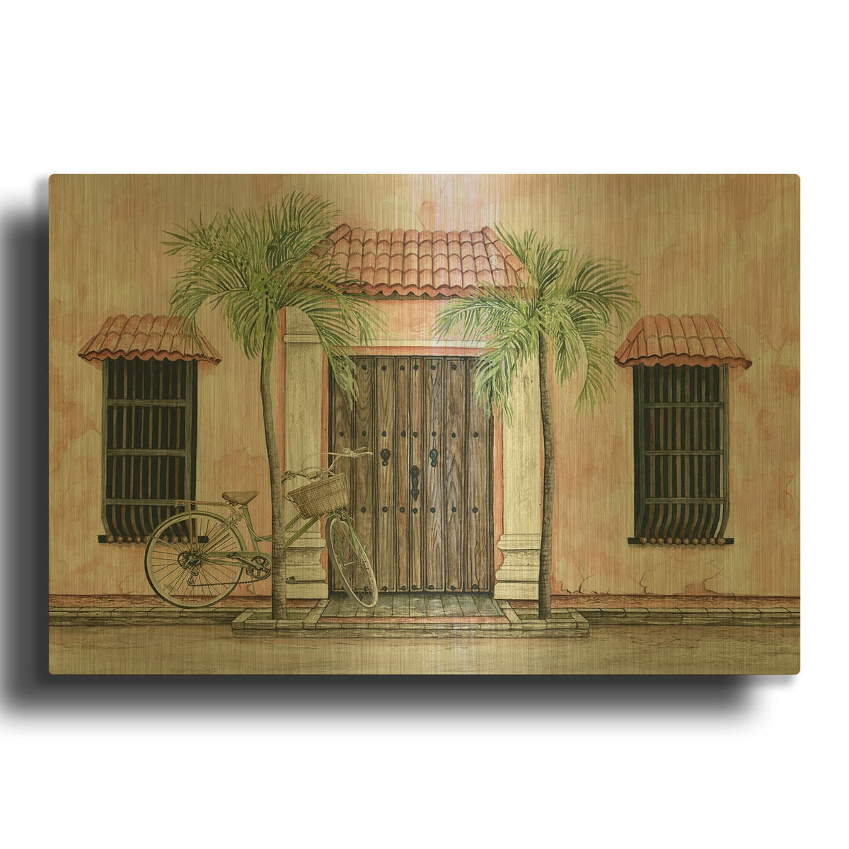 'Palms And Bike' By Cindy Jacobs Gold Metal Wall Art