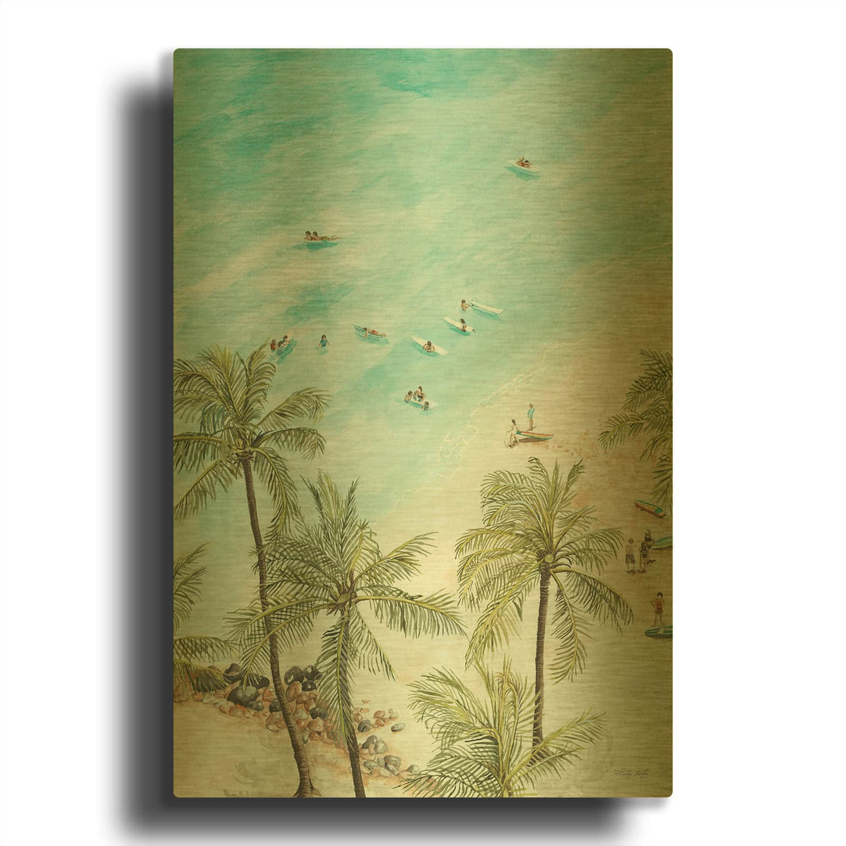 'Surfers From Afar' By Cindy Jacobs Gold Metal Wall Art