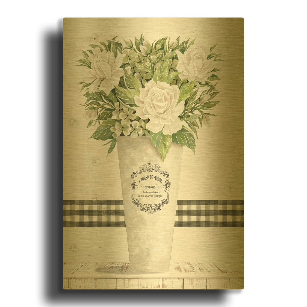 'White Roses' By Cindy Jacobs Gold Metal Wall Art