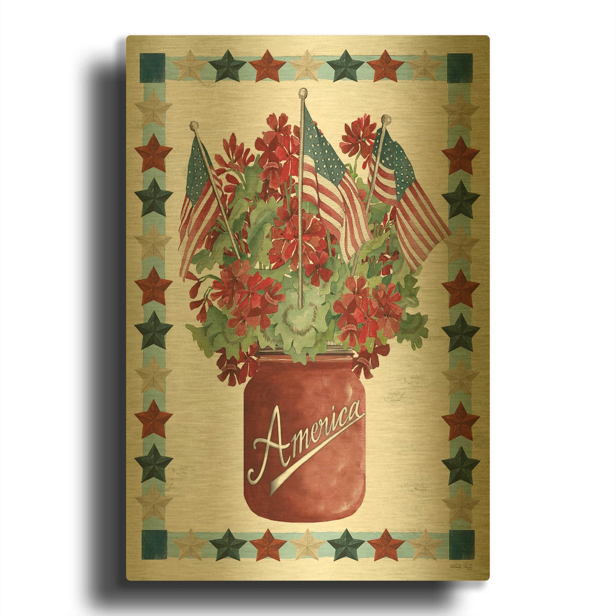 'Patriotic Flowers' By Cindy Jacobs Gold Metal Wall Art