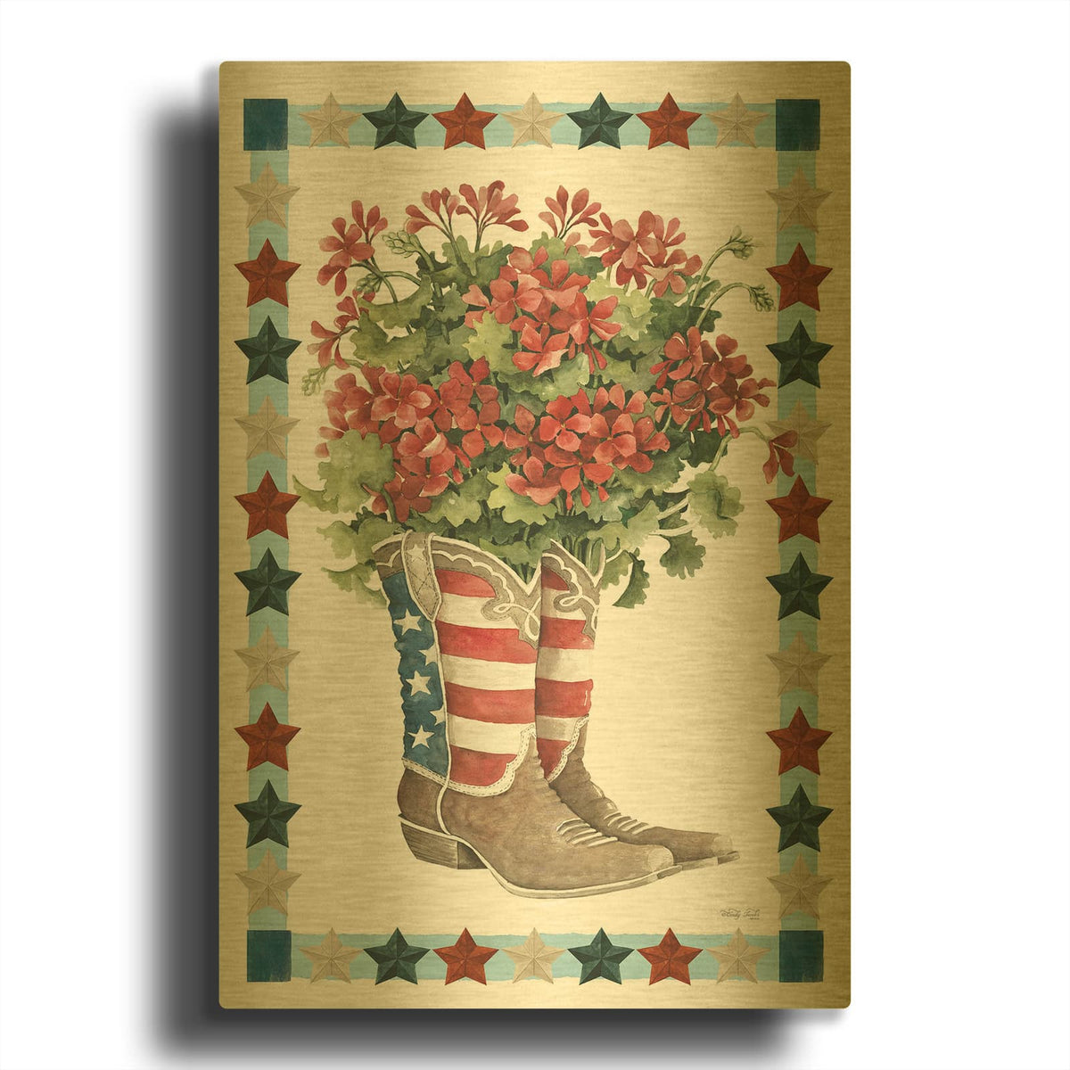 'Patriotic Boots' By Cindy Jacobs Gold Metal Wall Art