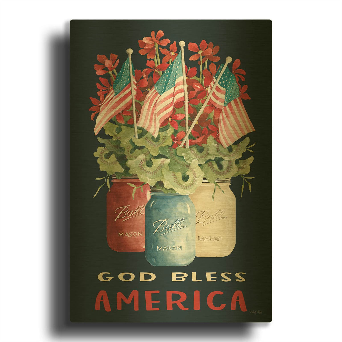 'God Bless America Floral' By Cindy Jacobs Gold Metal Wall Art