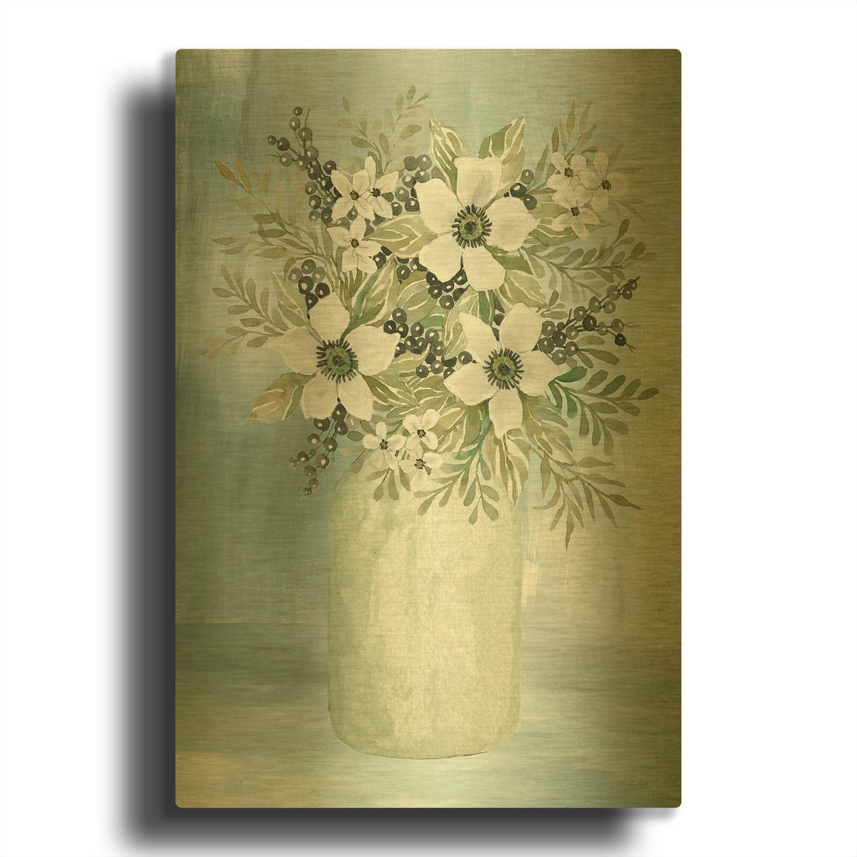 'White Blooms I' By Cindy Jacobs Gold Metal Wall Art
