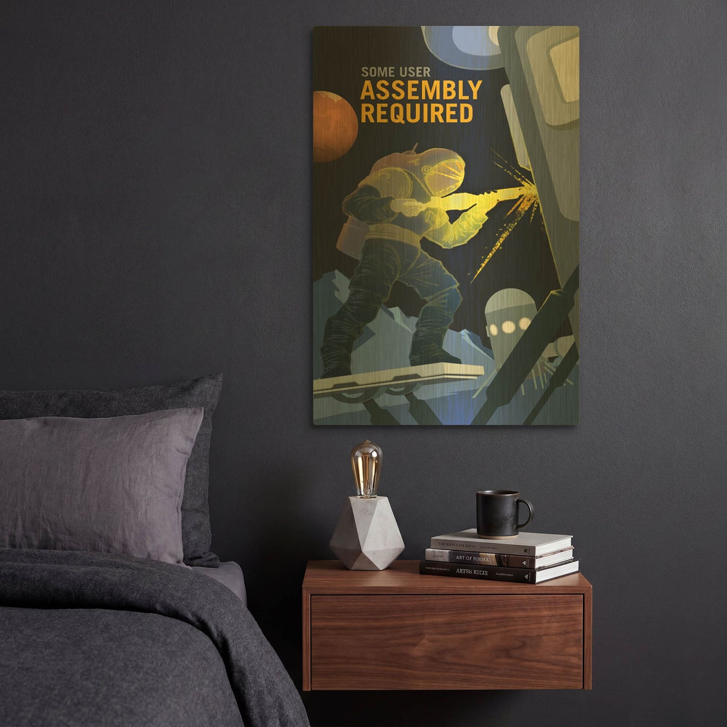 'P07 Some User Assembly Required Nasa Recruitment Poster' By NASA Posters Gold Metal Wall Art