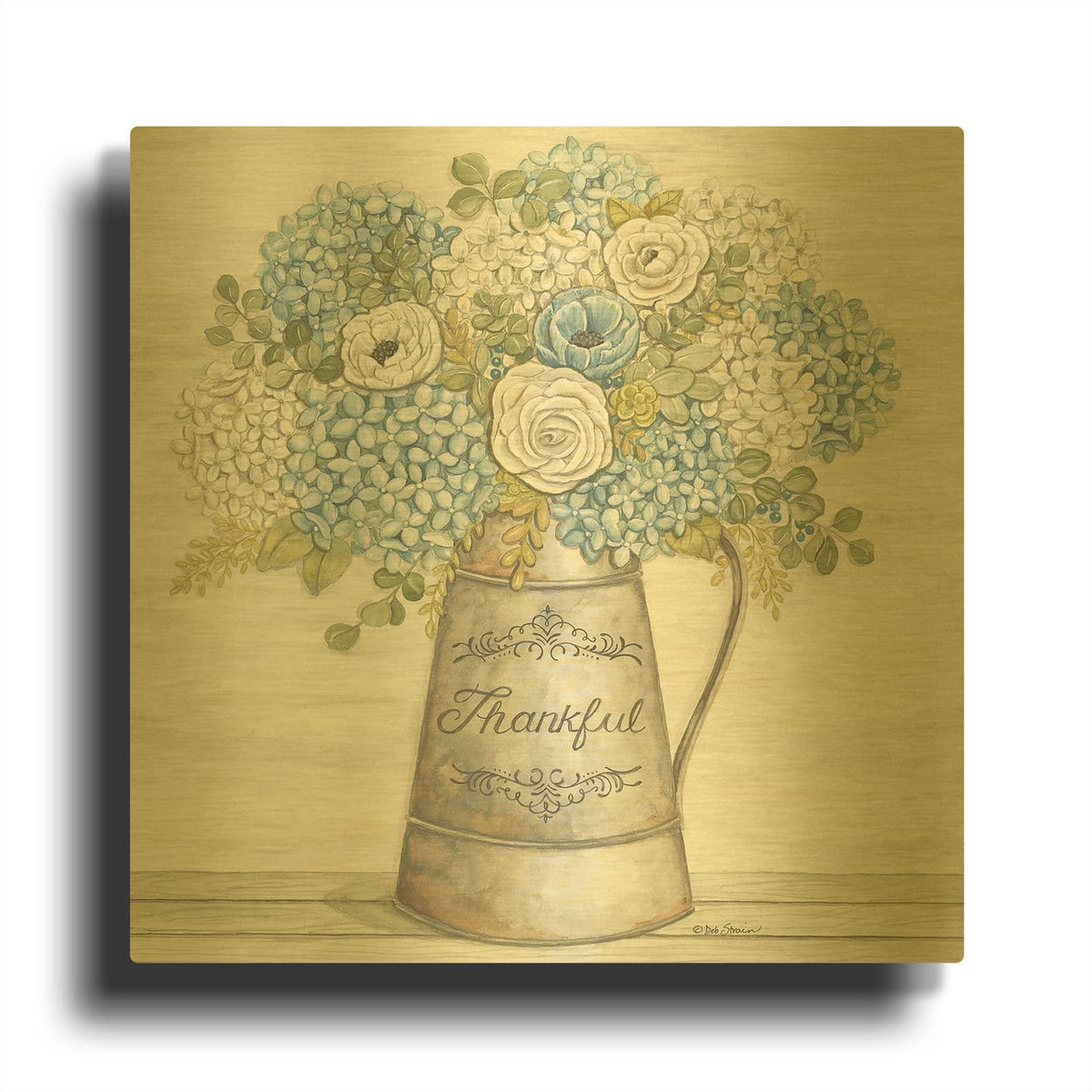 'Thankful' By Deb Strain Gold Metal Wall Art