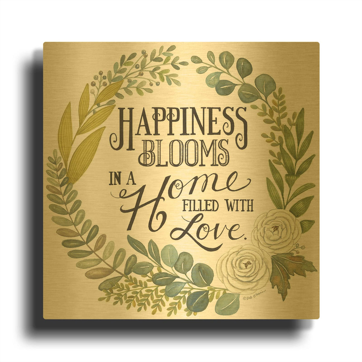 'Happiness Blooms' By Deb Strain Gold Metal Wall Art