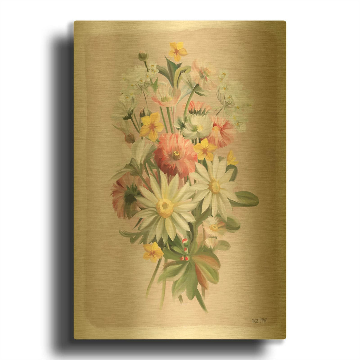 'Summer Wildflower Bouquet' By House Fenway Gold Metal Wall Art