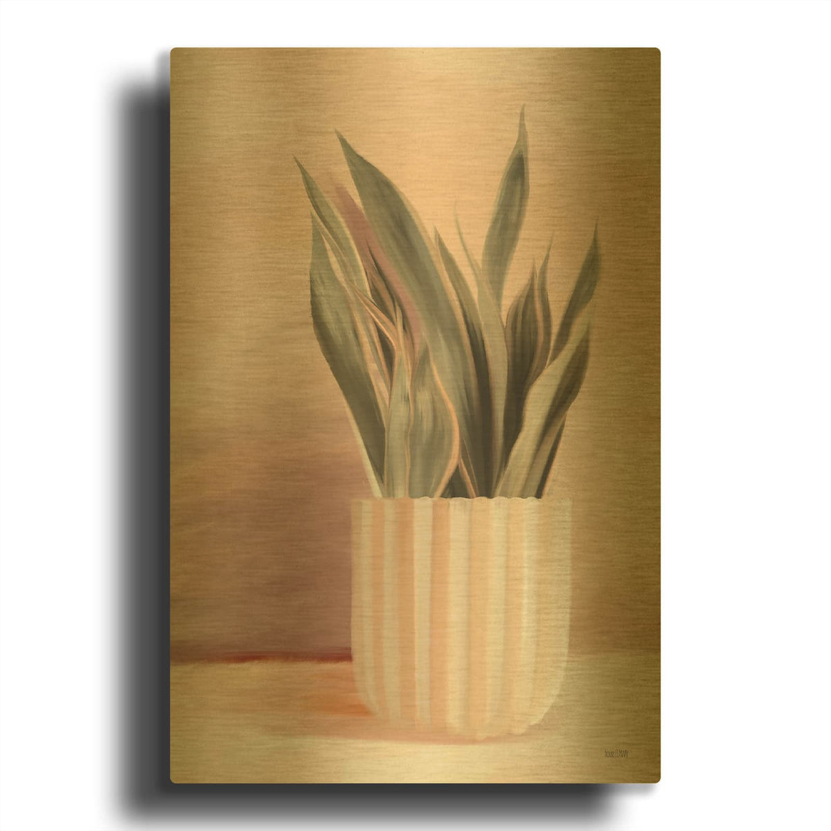 'Striped Bohemian Plant II' By House Fenway Gold Metal Wall Art