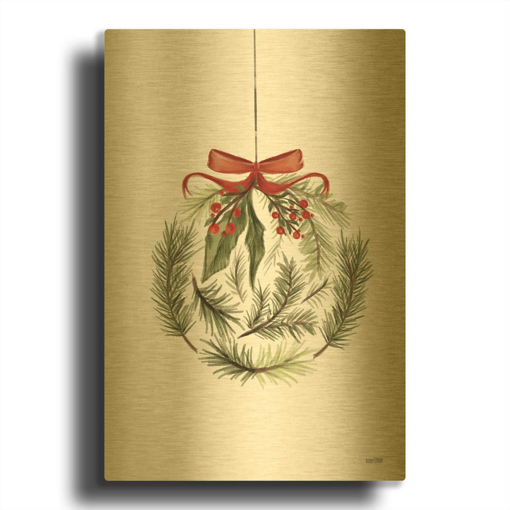 'Evergreen Ornament I' By House Fenway Gold Metal Wall Art
