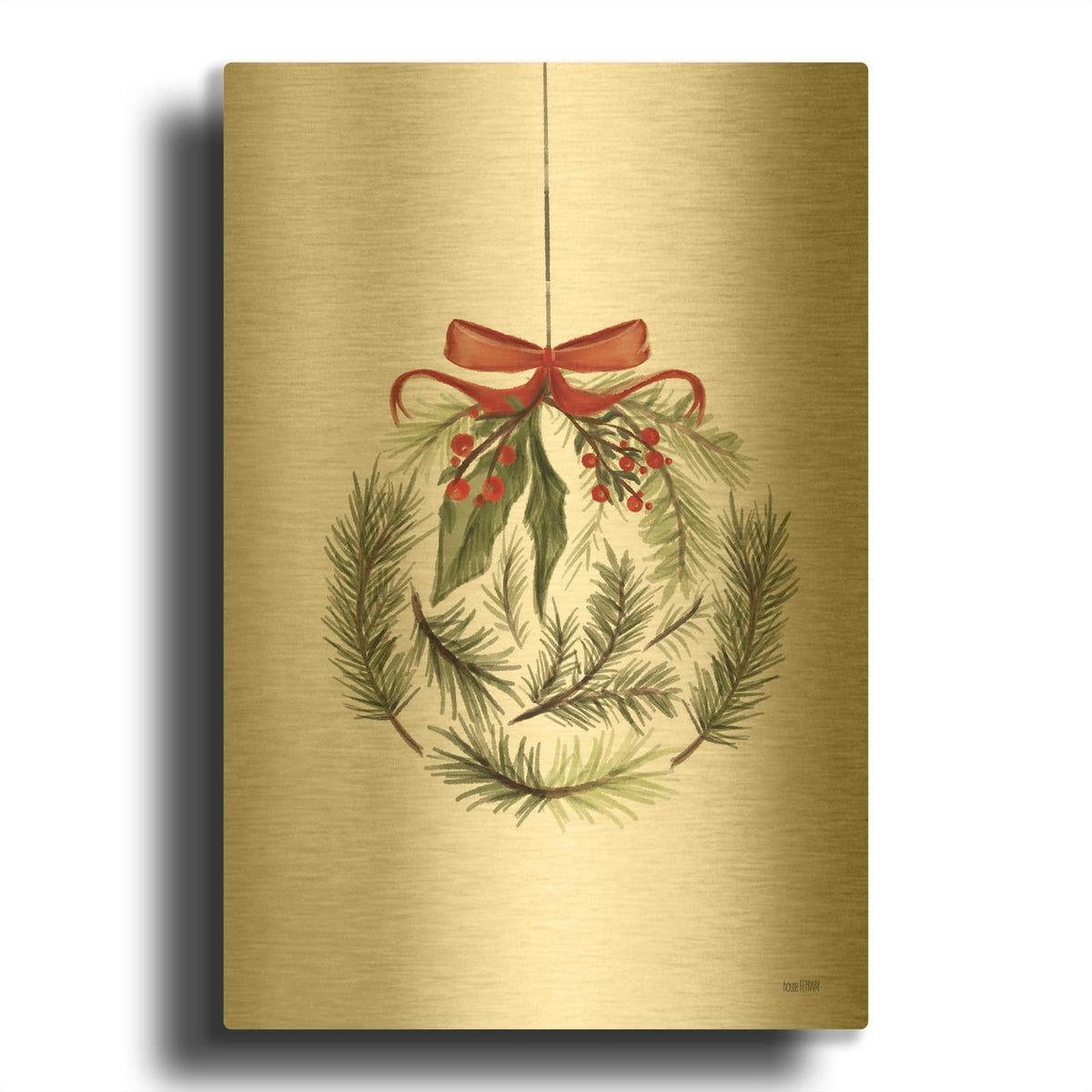 'Evergreen Ornament I' By House Fenway Gold Metal Wall Art