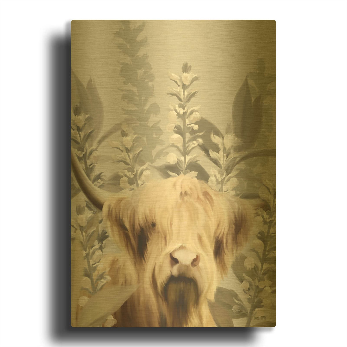 'Hairy Highland In The Field' By House Fenway Gold Metal Wall Art