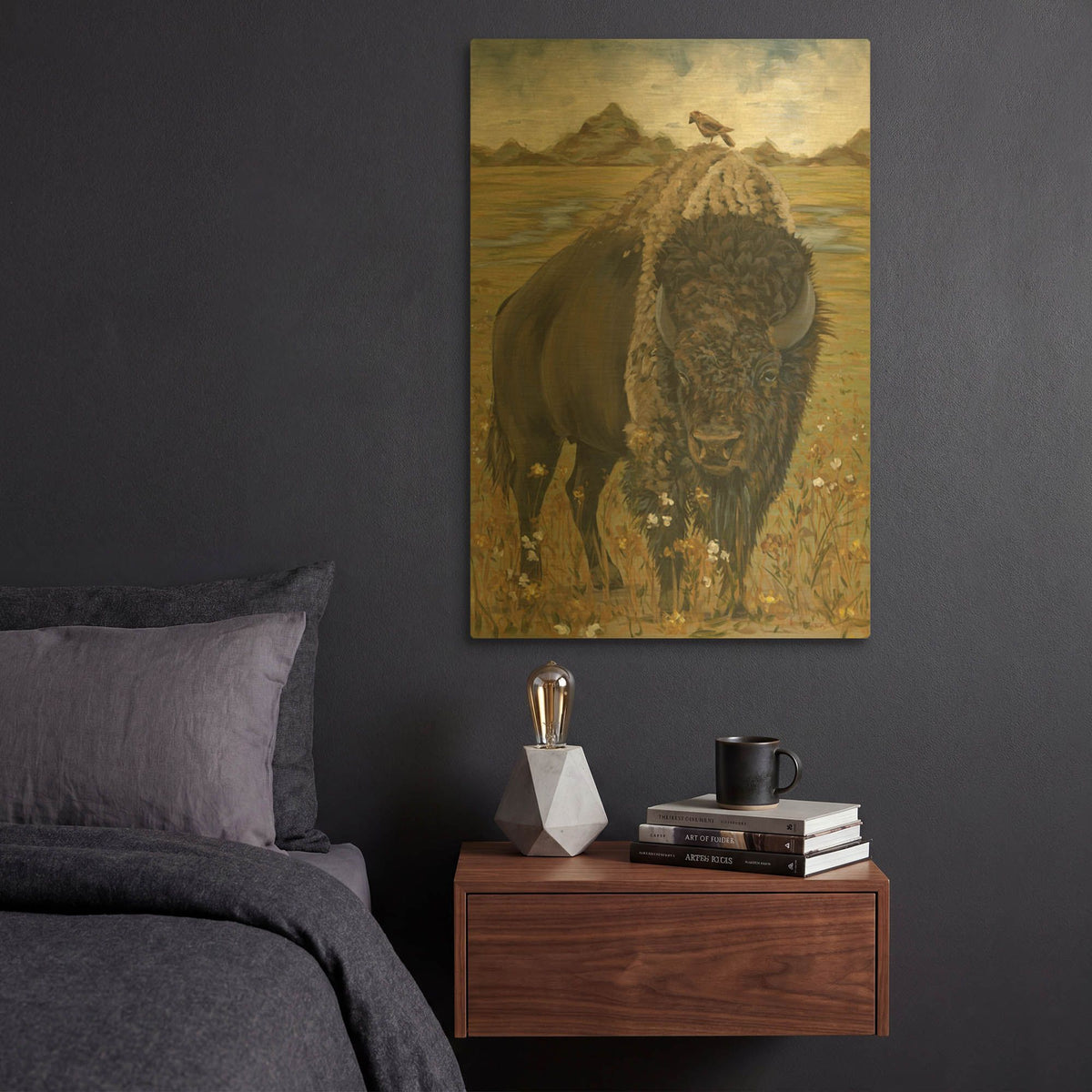 'Bison' By Hollihocks Art Gold Metal Wall Art
