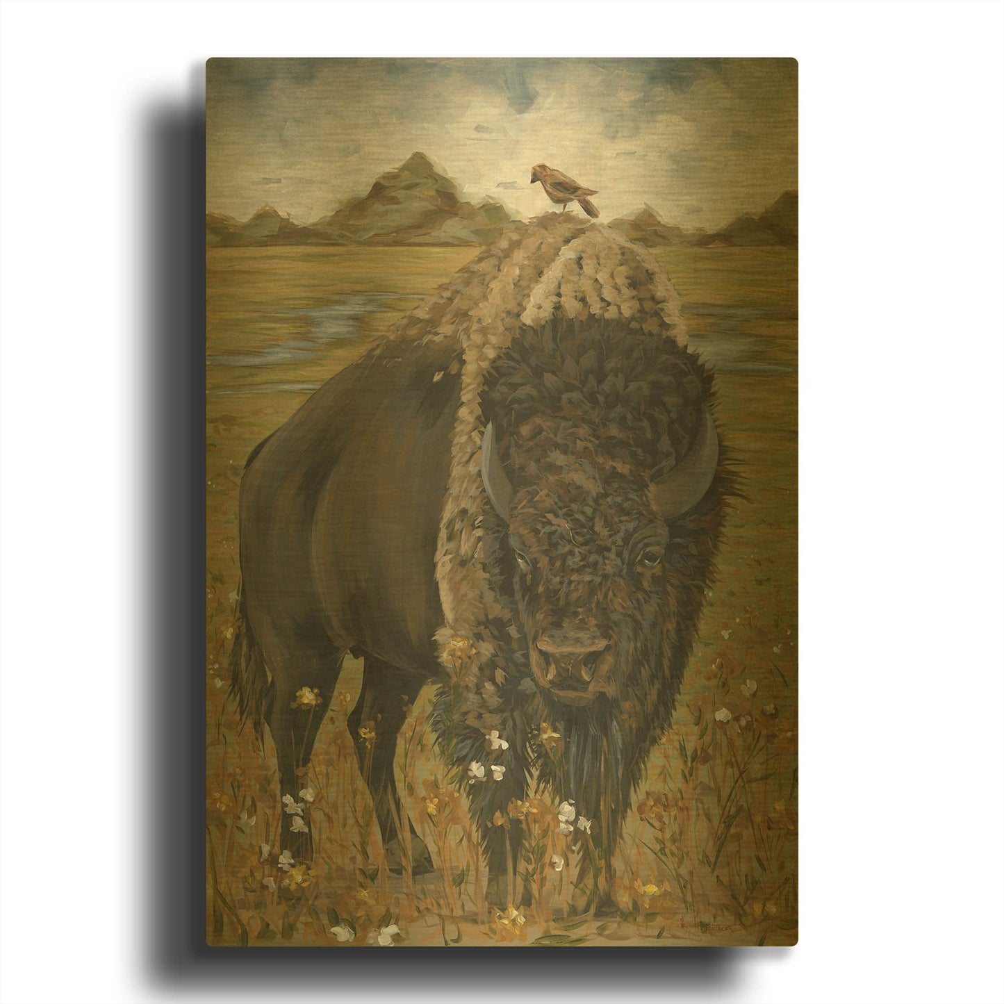 'Bison' By Hollihocks Art Gold Metal Wall Art