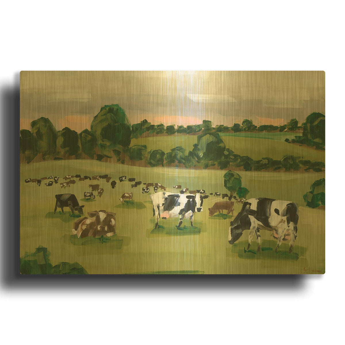 'Abstract Field Of Cows' By Hollihocks Art Gold Metal Wall Art