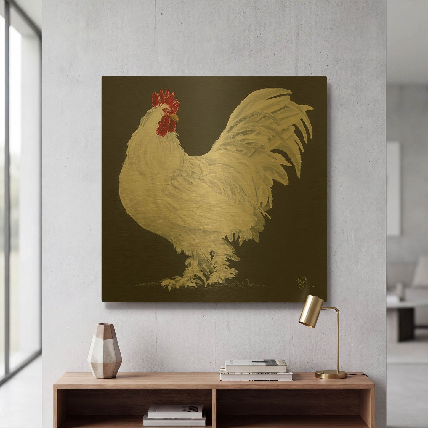 'Rooster' By Hollihocks Art Gold Metal Wall Art