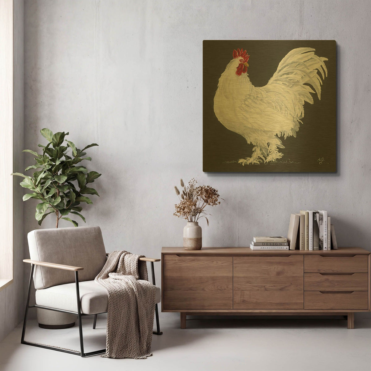 'Rooster' By Hollihocks Art Gold Metal Wall Art
