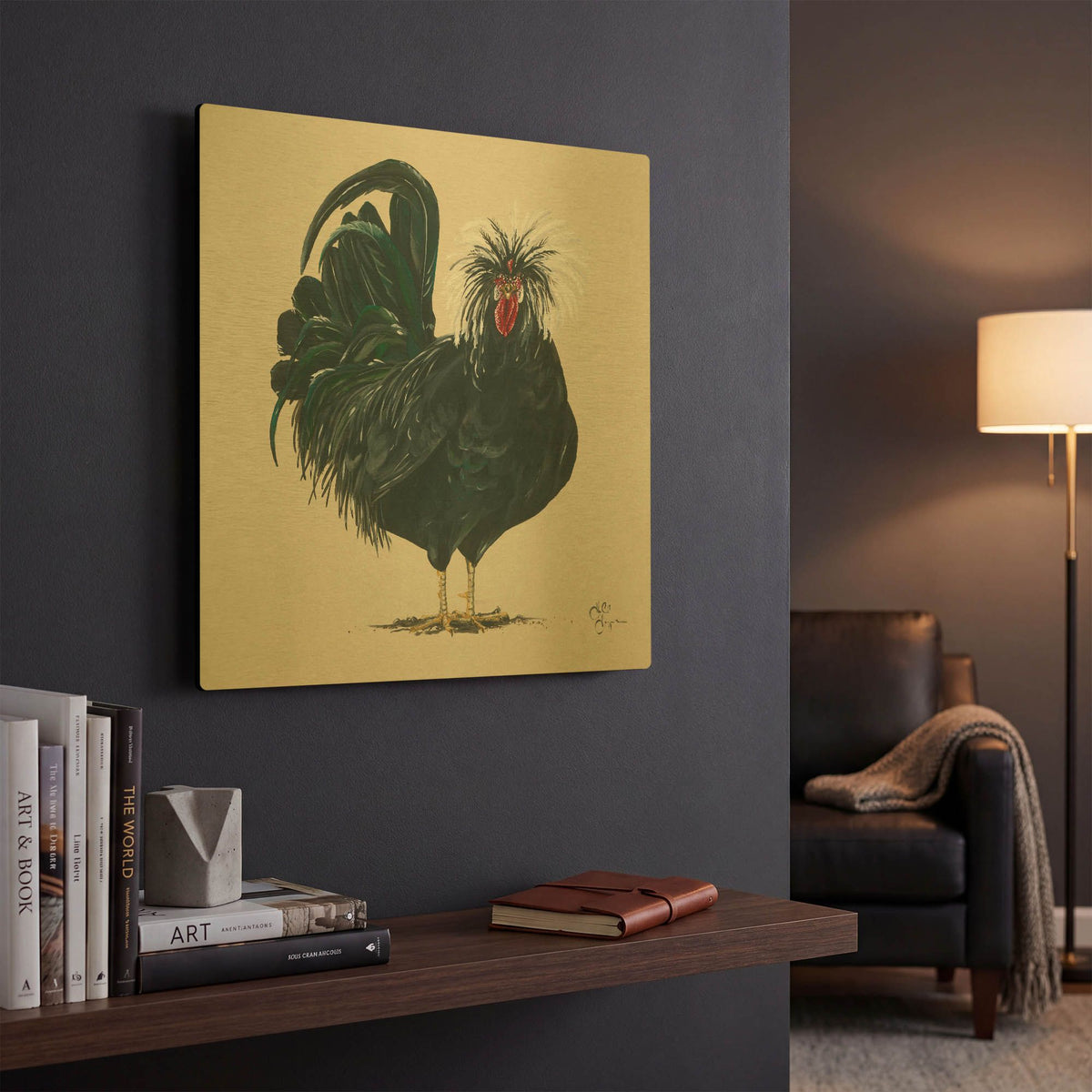 'Chicken' By Hollihocks Art Gold Metal Wall Art