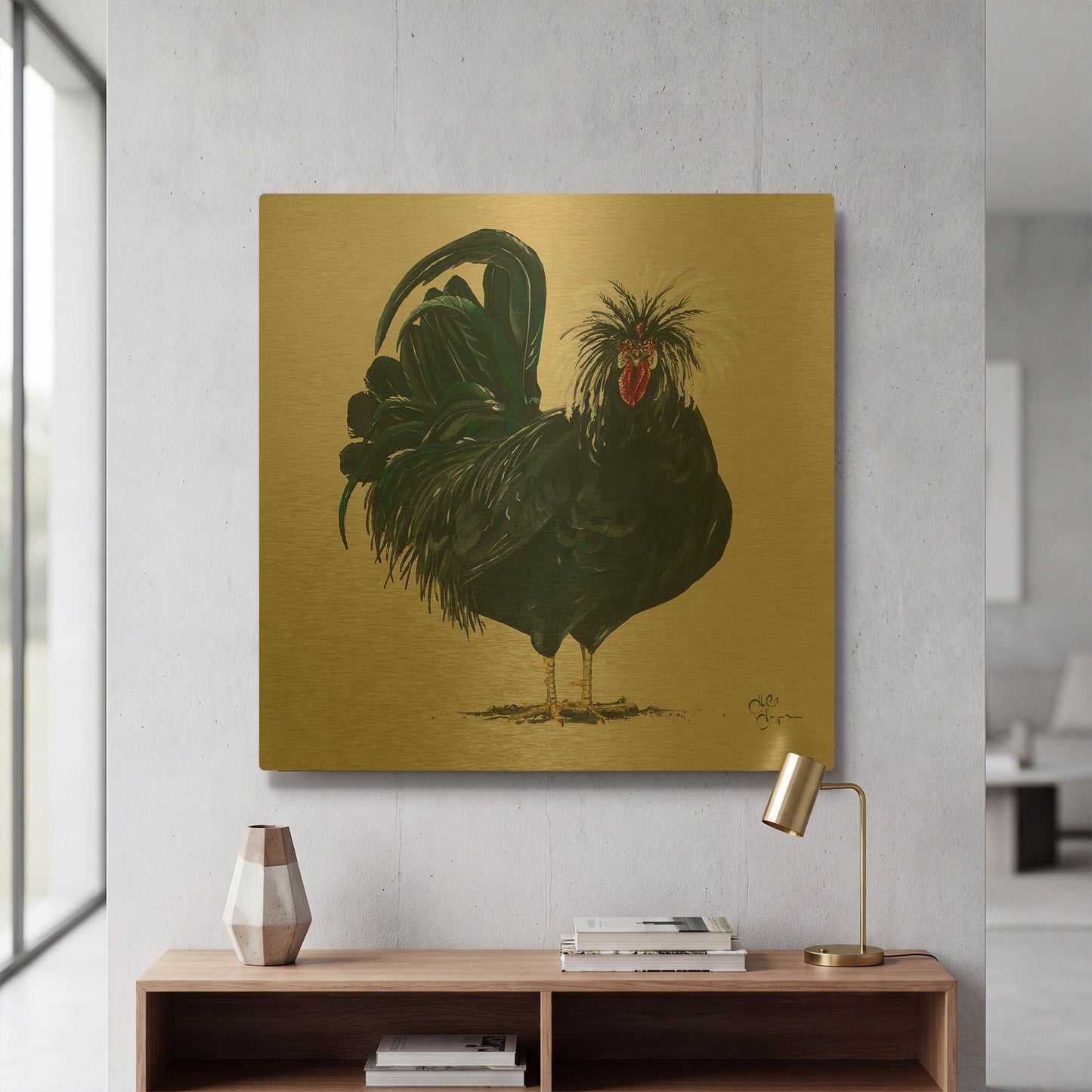 'Chicken' By Hollihocks Art Gold Metal Wall Art