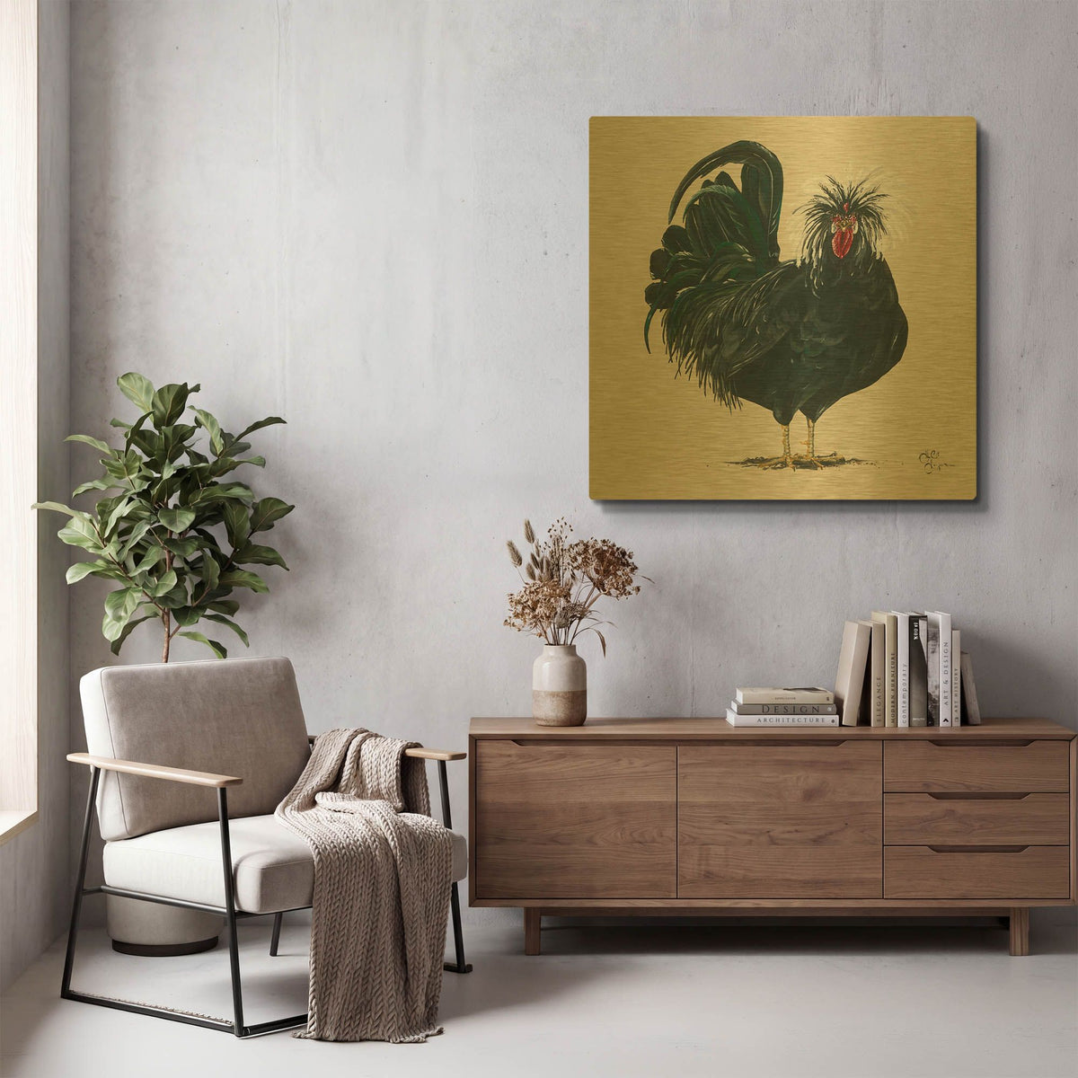 'Chicken' By Hollihocks Art Gold Metal Wall Art
