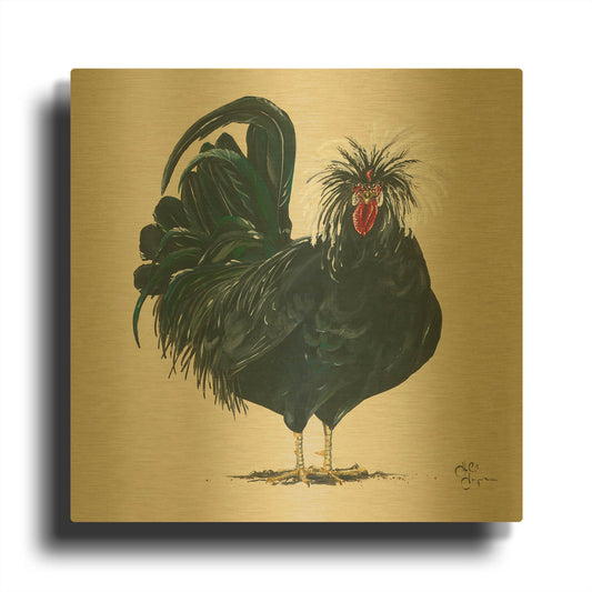'Chicken' By Hollihocks Art Gold Metal Wall Art