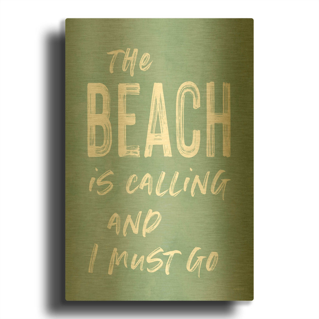'The Beach Is Calling' By Lettered & Lined Gold Metal Wall Art