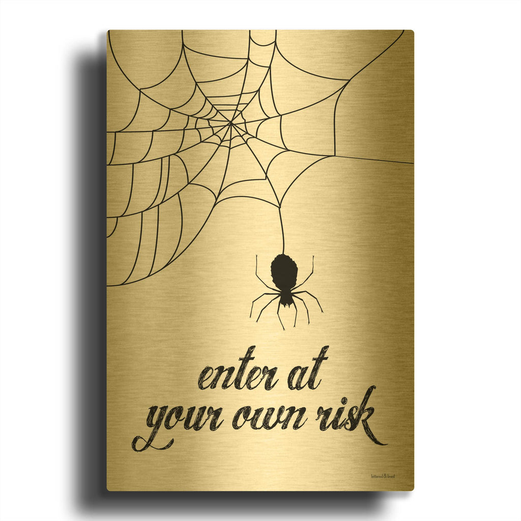 'Enter At Your Own Risk' By Lettered & Lined Gold Metal Wall Art