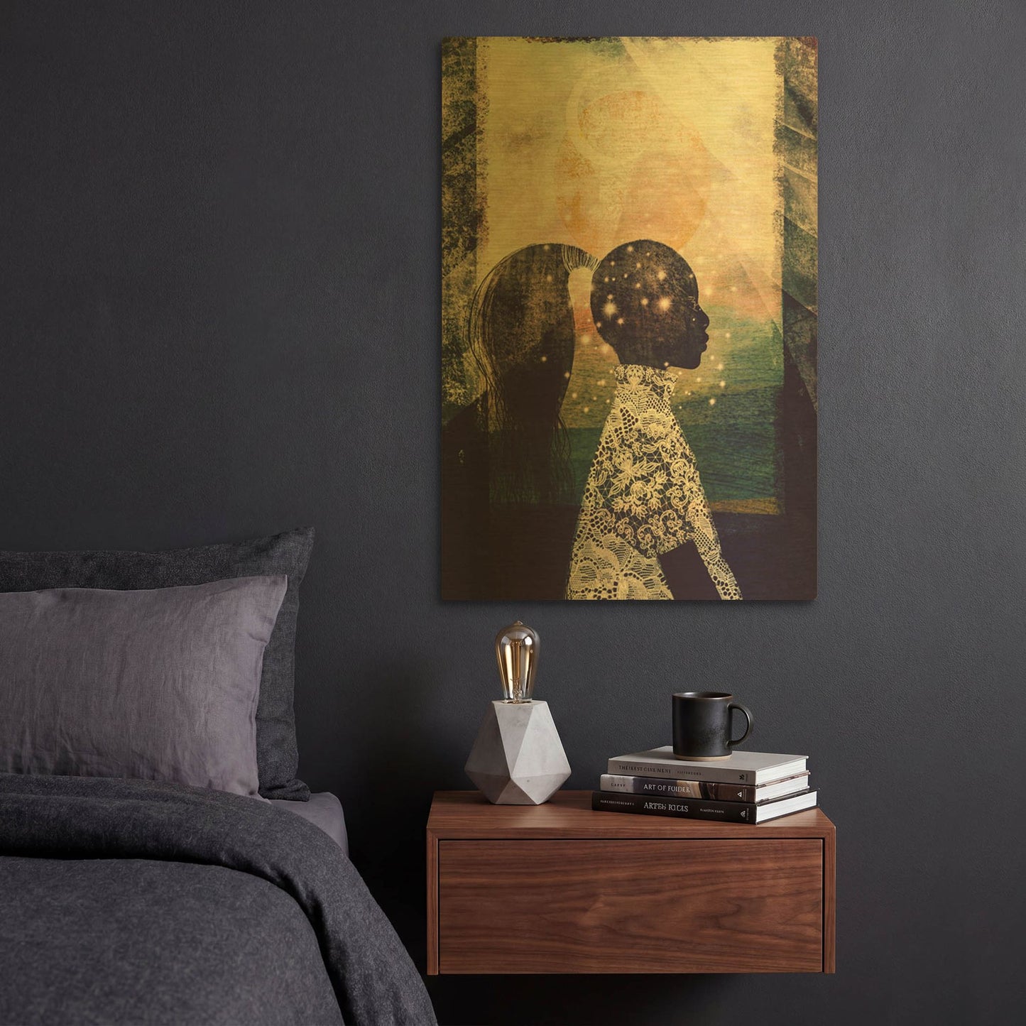 'The Sun, Stars and Moon' By Erin Robinson Gold Metal Wall Art